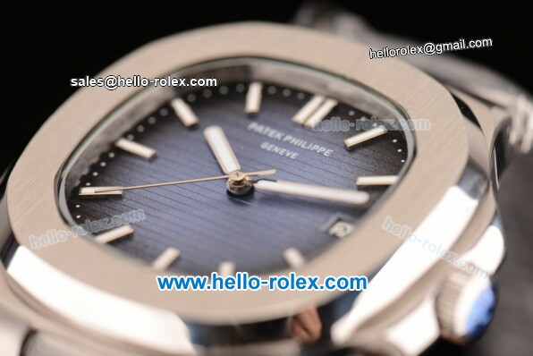 Patek Philippe Geneve Nautilus Automatic Steel Case with White Stick Markers and Steel Strap - Click Image to Close